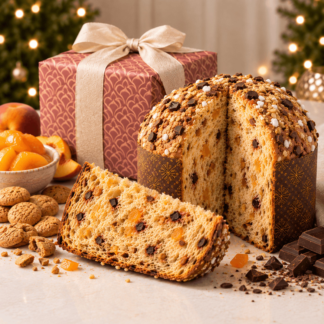 Pesca, amaretti e cioccolato